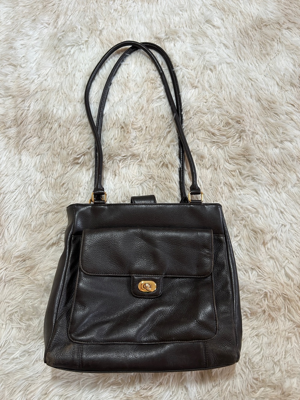 Laura Scott Black Leather Shoulder Bag with Gold Hardware
